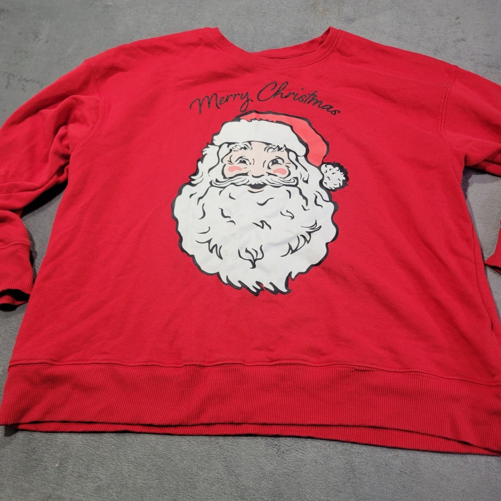 Holiday Time Sweatshirt Womens XL Red Santa Claus Merry Christmas Graphic Fleece